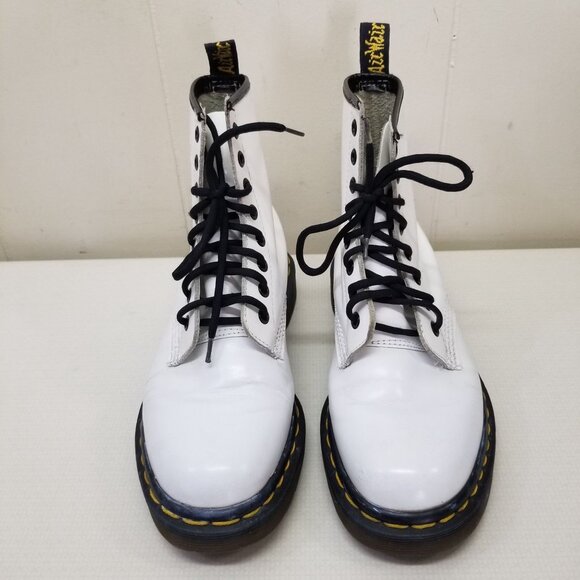 Doc Dr Marten UK5 White Chunky Boots Lace Up Lug Sole MIE High Tops US7 - Picture 8 of 13